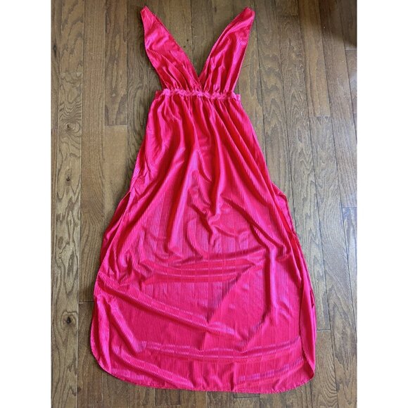 Vintage Cherry Red Nightgown Long Side Slit Lingerie Women’s Sz M Elegant